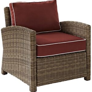 Crosley Furniture Bradenton 5-Piece Outdoor Sofa Patio Furniture Set, Wicker Conversation Sets for Porch, Brown with Sangria Cushions