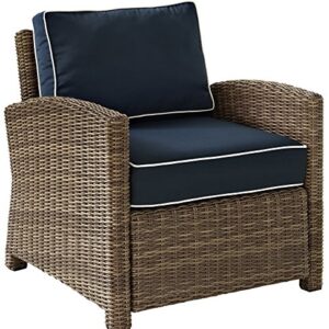 Crosley Furniture Bradenton 5-Piece Outdoor Sofa Patio Furniture Set, Wicker Conversation Sets for Porch, Brown with Navy Cushions