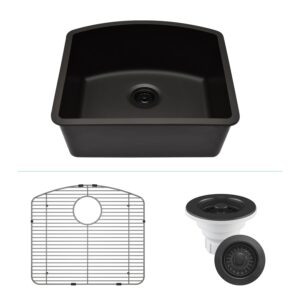 23" x 21" quartz kitchen sink,d-shaped, single bowl kitchen sinks, drop in kitchen sink, granite composite kitchen sink, undermount sink, galaxy black kitchen sinks, with grid, strainer, lp-2321d-k