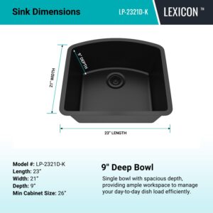 23" x 21" Quartz Kitchen Sink,D-Shaped, Single Bowl Kitchen Sinks, Drop in Kitchen Sink, Granite Composite Kitchen Sink, Undermount Sink, Galaxy black kitchen sinks, with Grid, Strainer, LP-2321D-K