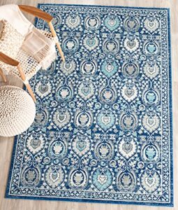 safavieh evoke collection 5'1" x 7'6" blue/ivory evk251c boho non-shedding living room bedroom area rug