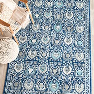 SAFAVIEH Evoke Collection 5'1" x 7'6" Blue/Ivory EVK251C Boho Non-Shedding Living Room Bedroom Area Rug