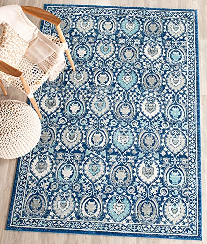 SAFAVIEH Evoke Collection 5'1" x 7'6" Blue/Ivory EVK251C Boho Non-Shedding Living Room Bedroom Area Rug