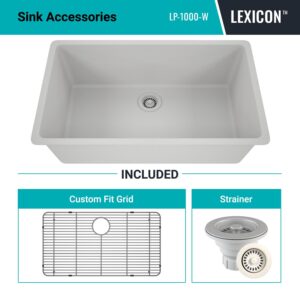 32" x 19" Quartz Kitchen Sink, Single Bowl Kitchen Sinks, Drop in Kitchen Sink, Granite Composite Kitchen Sink, Undermount Sink, Galaxy White Kitchen Sink, Includes Grid, Strainer, Flange LP-1000-W