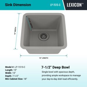 15" x 15" Quartz Kitchen Sink, Single Bowl Kitchen Sinks, Drop in Kitchen Sink, Granite Composite Kitchen Sink, Undermount Sink, Galaxy Concrete Kitchen Sink, with Grid, Strainer, Flange, LP-1515-C