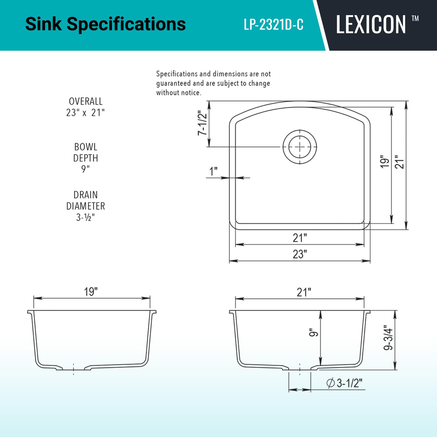 23" x 21" Quartz Kitchen Sink,D-Shaped, Single Bowl Kitchen Sinks, Drop in Kitchen Sink, Granite Composite Kitchen Sink, Undermount Sink, Galaxy Concrete kitchen sinks, with Grid, Strainer, LP-2321D-C