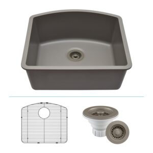 23" x 21" quartz kitchen sink,d-shaped, single bowl kitchen sinks, drop in kitchen sink, granite composite kitchen sink, undermount sink, galaxy concrete kitchen sinks, with grid, strainer, lp-2321d-c