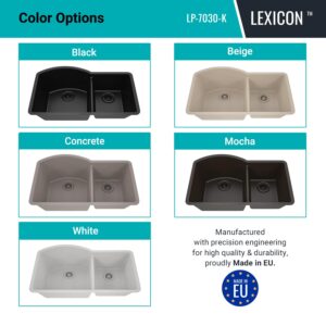 32" x 20" Quartz Kitchen Sink, 70/30 Double Bowl Kitchen Sinks, Drop in sink, Undermount Sink, Galaxy Black Kitchen Sink, Double Sink Kitchen, Grids, Strainer and Flange, Lexicon Platinum LP-7030-K