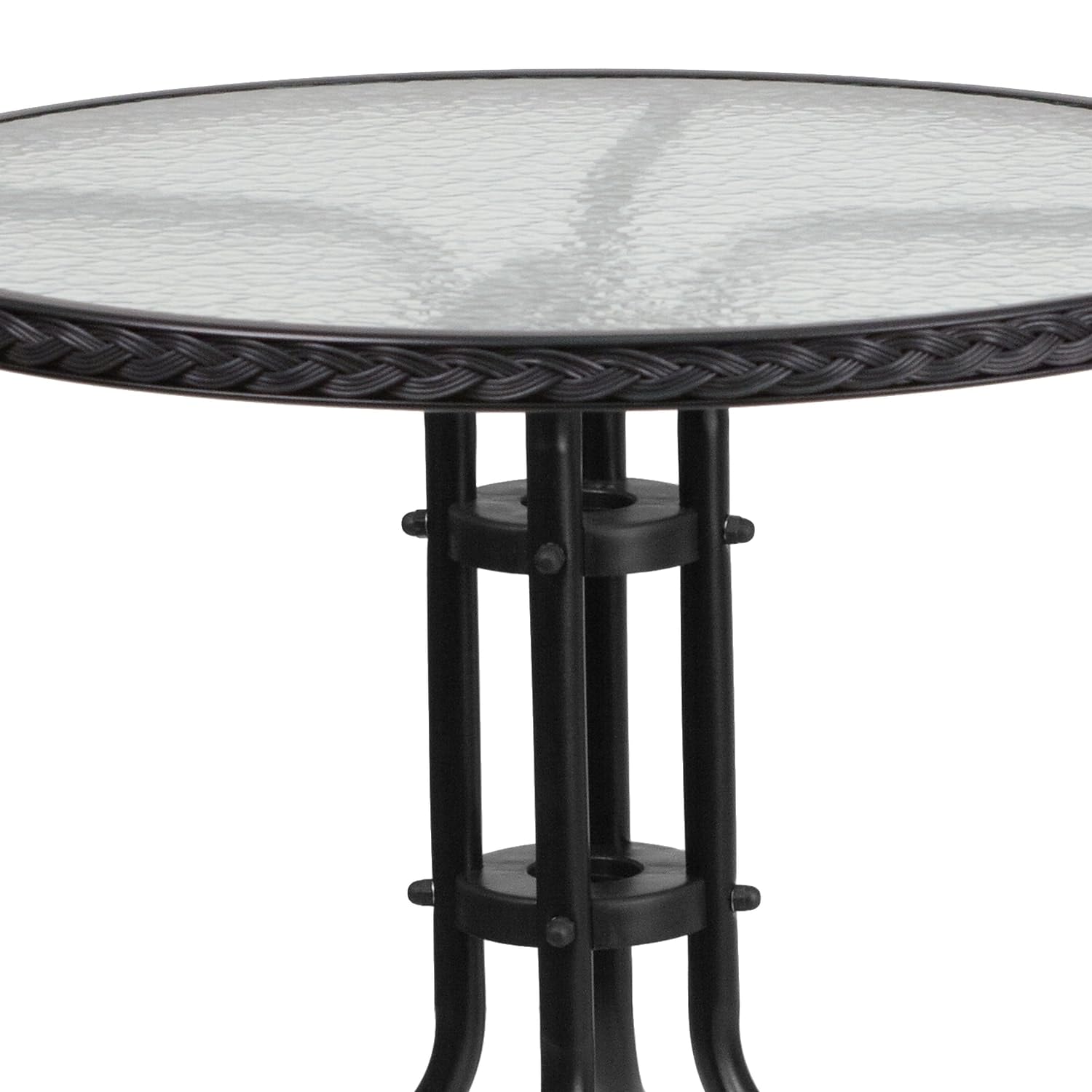 Flash Furniture Barker 28'' Round Tempered Glass Metal Table with Black Rattan Edging