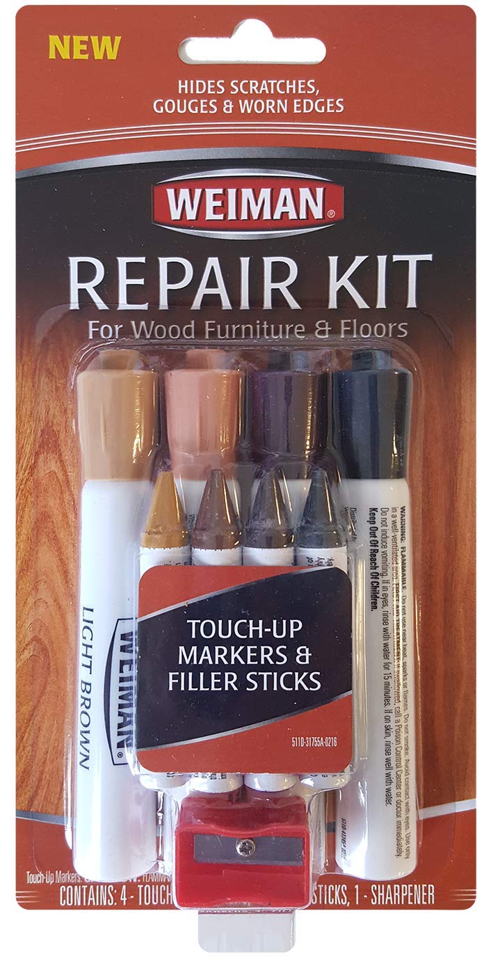 Weiman Wood Repair System Kit - 4 Filler Sticks 4 Touch Up Markers - Floor and Furniture Scratch Fix