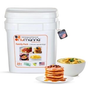 numanna family pack bucket 144 servings family food stockpile emergency preparedness easy to prepare nutritious meals non-gmo, no added preservatives made in usa 25+ year shelf life