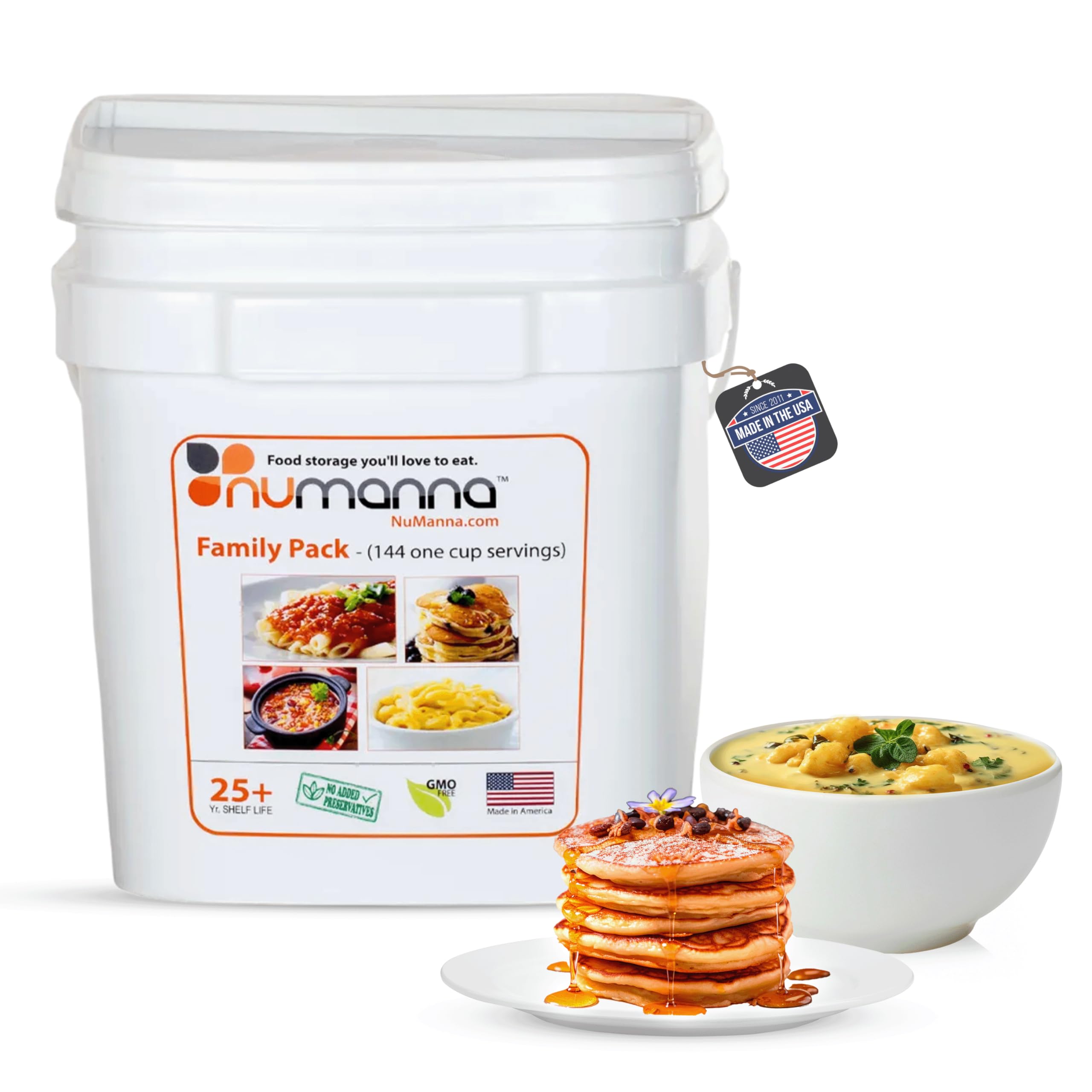 NuManna Family Pack Bucket 144 Servings Family Food Stockpile Emergency Preparedness Easy to Prepare Nutritious Meals Non-Gmo, No Added Preservatives Made In USA 25+ Year Shelf Life