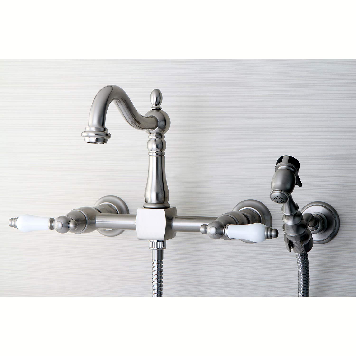 Kingston Brass KS1268PLBS Heritage Wall Mount Kitchen Faucet Sprayer, Brushed Nickel