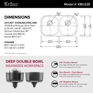 KRAUS Outlast MicroShield™ Scratch-Resist Stainless Steel Undermount 50/50 Double Bowl Sink, 32" 16 Gauge, Premier Series KBU22E