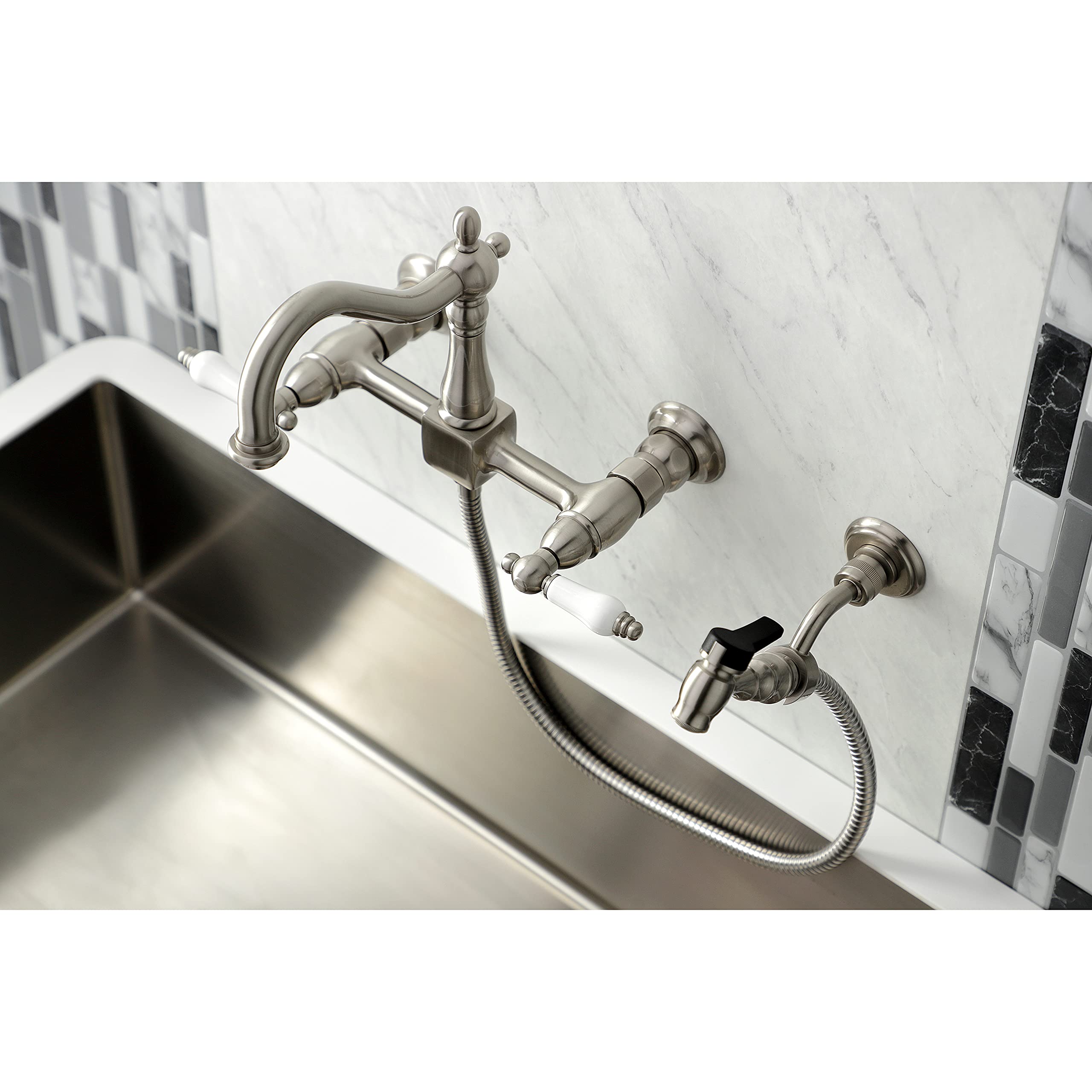 Kingston Brass KS1268PLBS Heritage Wall Mount Kitchen Faucet Sprayer, Brushed Nickel