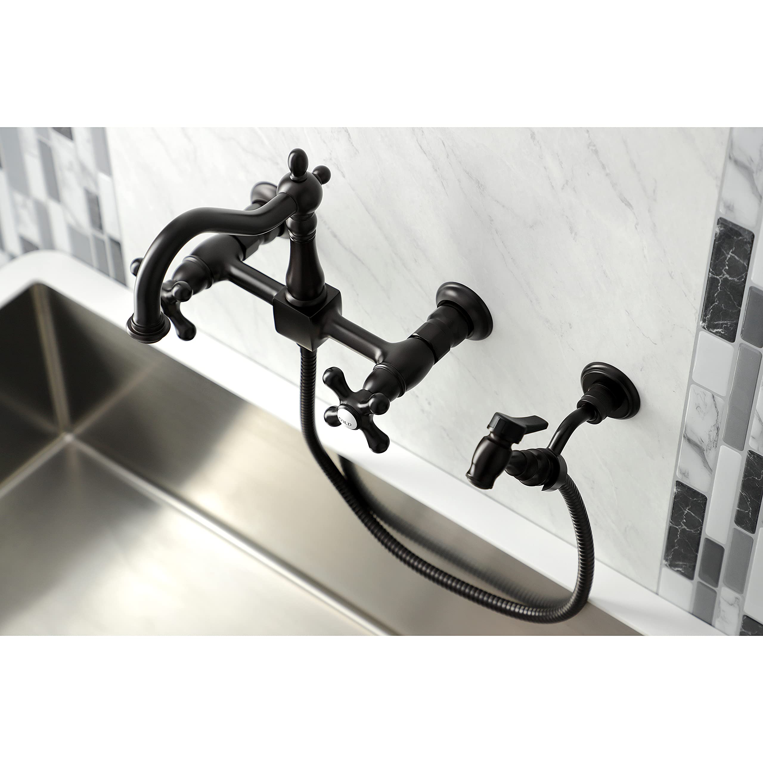 Kingston Brass KS1265AXBS Heritage Bridge Kitchen Faucet, Oil Rubbed Bronze