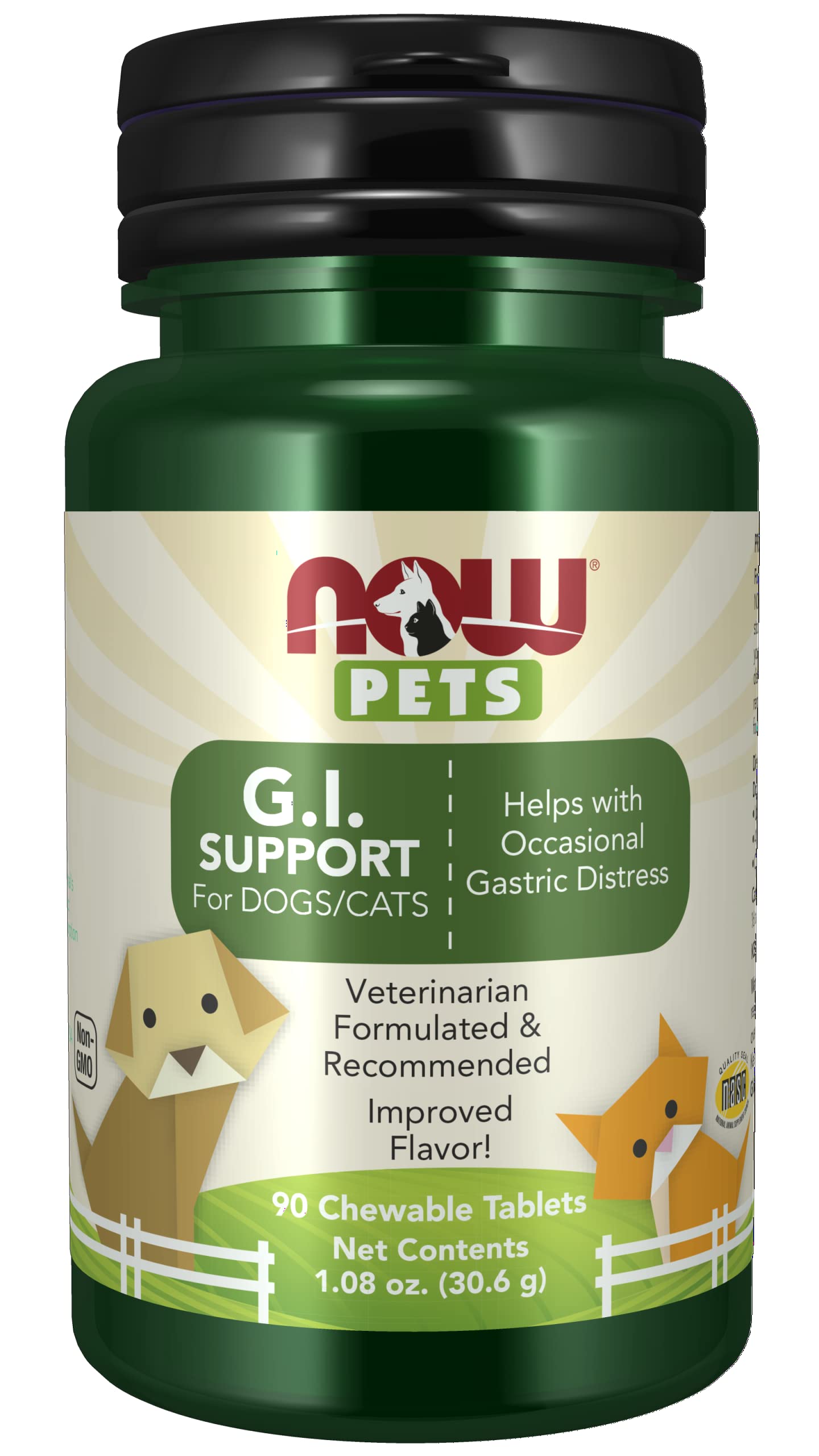 NOW Foods Pet Health, G.I. Support Supplement, Formulated for Cats & Dogs, NASC Certified, 90 Chewable Tablets