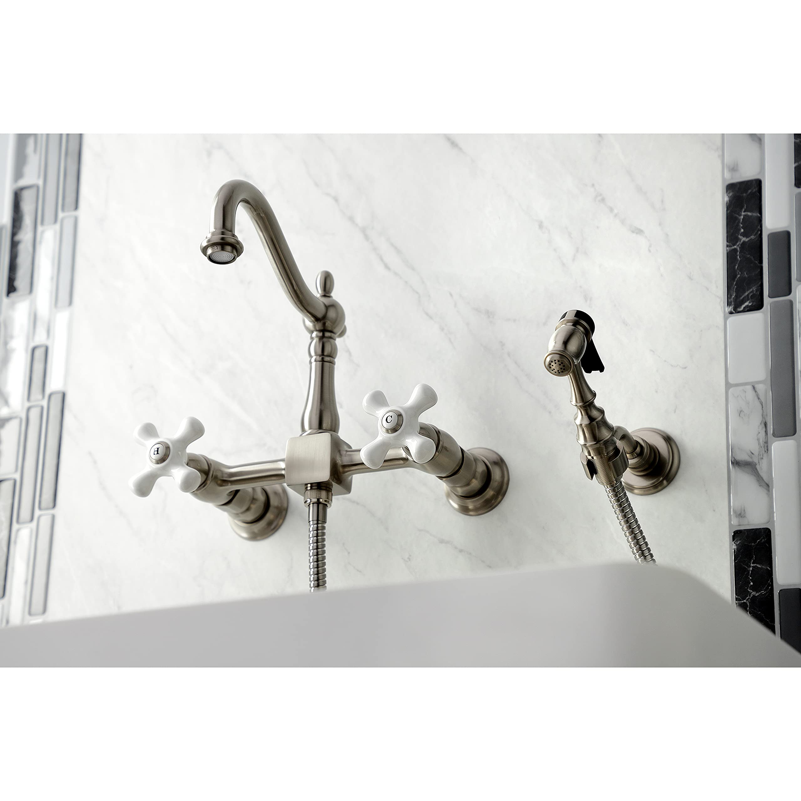 Kingston Brass KS1268PXBS Heritage Wall Mount Kitchen Faucet Sprayer, Brushed Nickel, 8 x 6.56 x 2.25