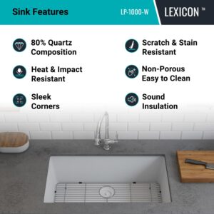 32" x 19" Quartz Kitchen Sink, Single Bowl Kitchen Sinks, Drop in Kitchen Sink, Granite Composite Kitchen Sink, Undermount Sink, Galaxy White Kitchen Sink, Includes Grid, Strainer, Flange LP-1000-W