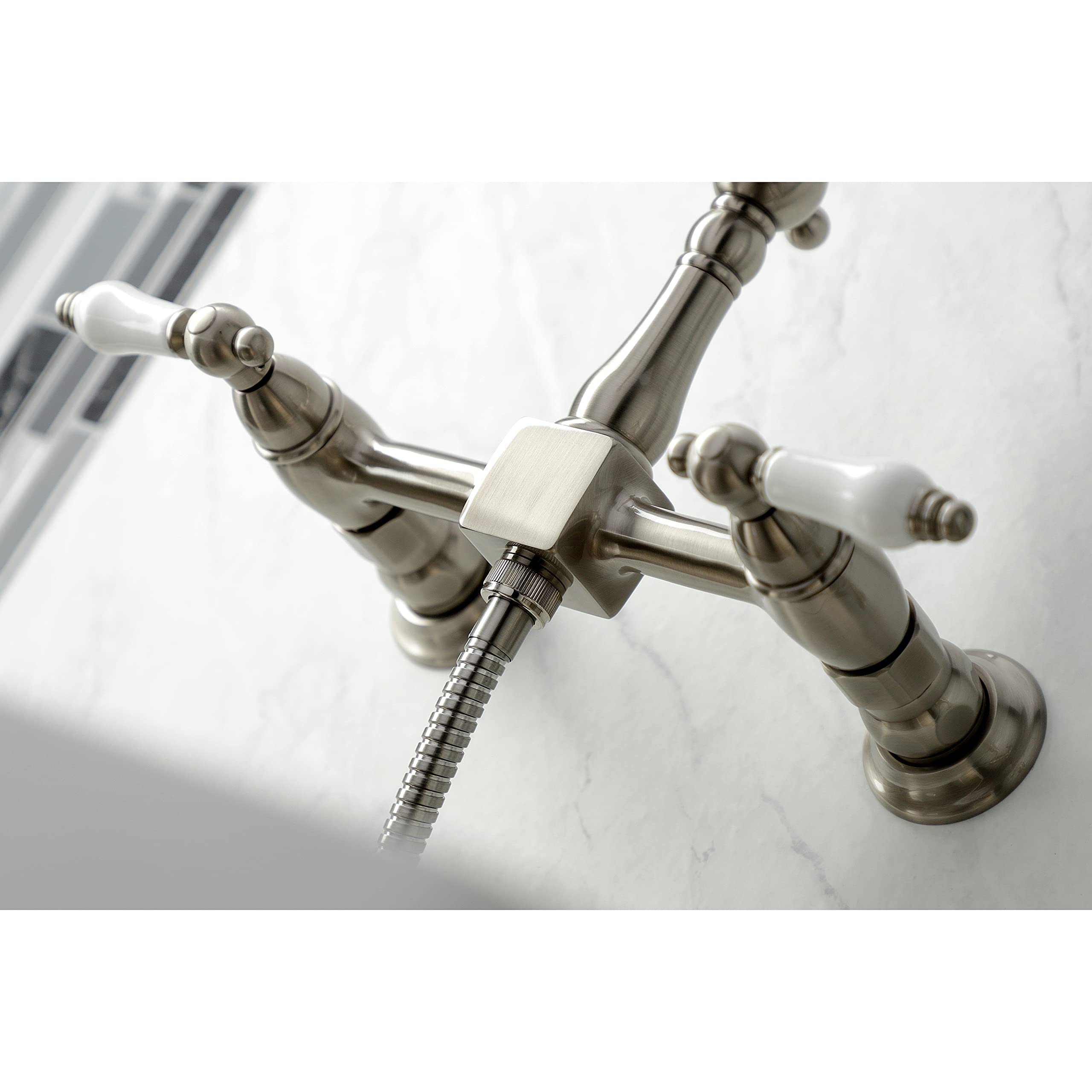 Kingston Brass KS1268PLBS Heritage Wall Mount Kitchen Faucet Sprayer, Brushed Nickel