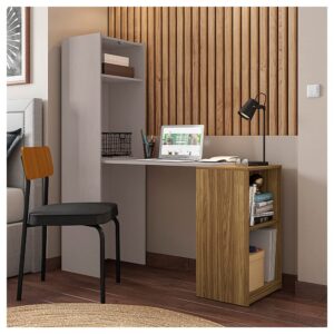 Modern Versatile Fold-Out Cabinet - 63" Height Multiple Usage Folding Desk, Pull-Out PC Laptop Workstation Desk for Study Writing, Perfect for Laundry Organization - Grey/Oak