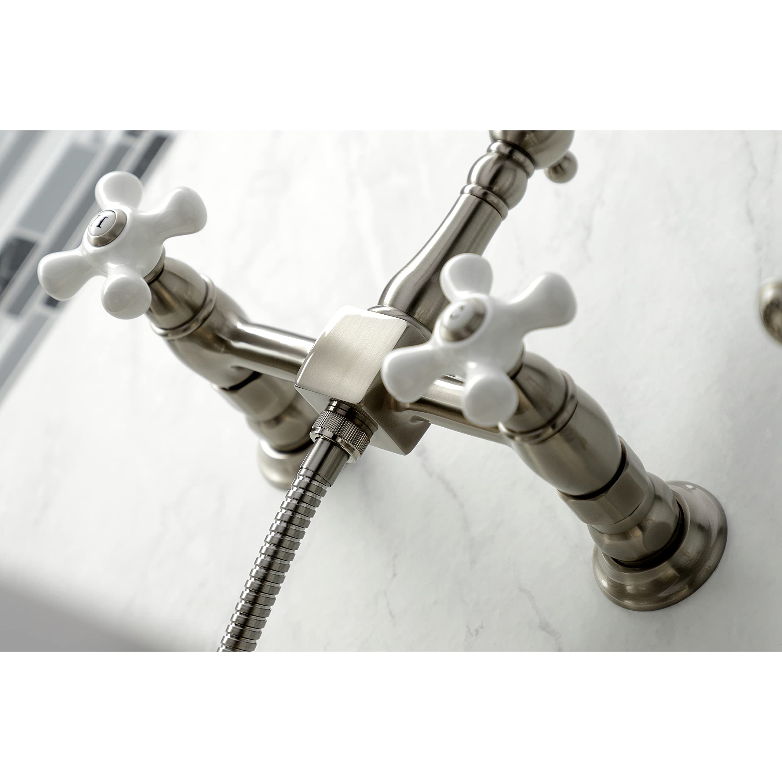 Kingston Brass KS1268PXBS Heritage Wall Mount Kitchen Faucet Sprayer, Brushed Nickel, 8 x 6.56 x 2.25