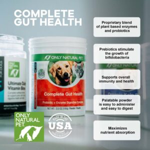 Only Natural Pet Complete Gut Health Complex - Probiotics & Digestive Enzyme Supplement for Dogs & Cats - Promotes Healthy Digestion, Immune System, Nutrient Absorption - Made in USA -3.5oz Powder