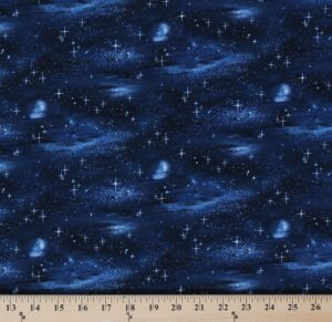 cotton landscape medley galaxy stars star moon outer space night blue black cotton fabric print by the yard (430-black)