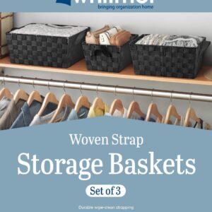 Whitmor Woven Strap Storage Baskets Set of 3 Black