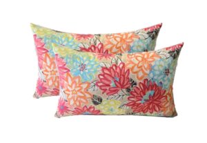 rsh decor: lumbar throw pillows set of 2 | 20” x 12" | all-weather spun fabric | water and fade-resistant | outdoor support pillows for patio furniture | artistic floral