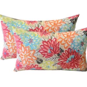 RSH Decor: Lumbar Throw Pillows Set of 2 | 20” x 12" | All-Weather Spun Fabric | Water and Fade-Resistant | Outdoor Support Pillows for Patio Furniture | Artistic Floral