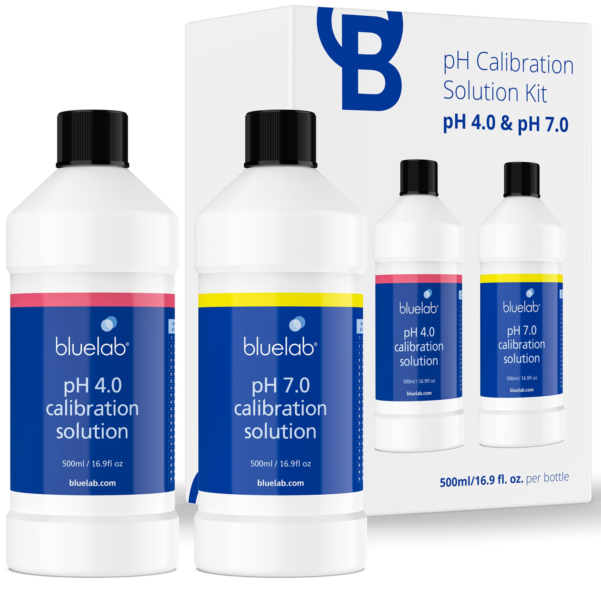 Bluelab pH 4.0 & 7.0 Calibration Solution Kit - pH Meter & pH Pen Calibration for Balanced Nutrient Solution NIST Traceable | Hydroponics, Gardening & Growing Tents (500 ml/ 16.9 Fl Oz Each)