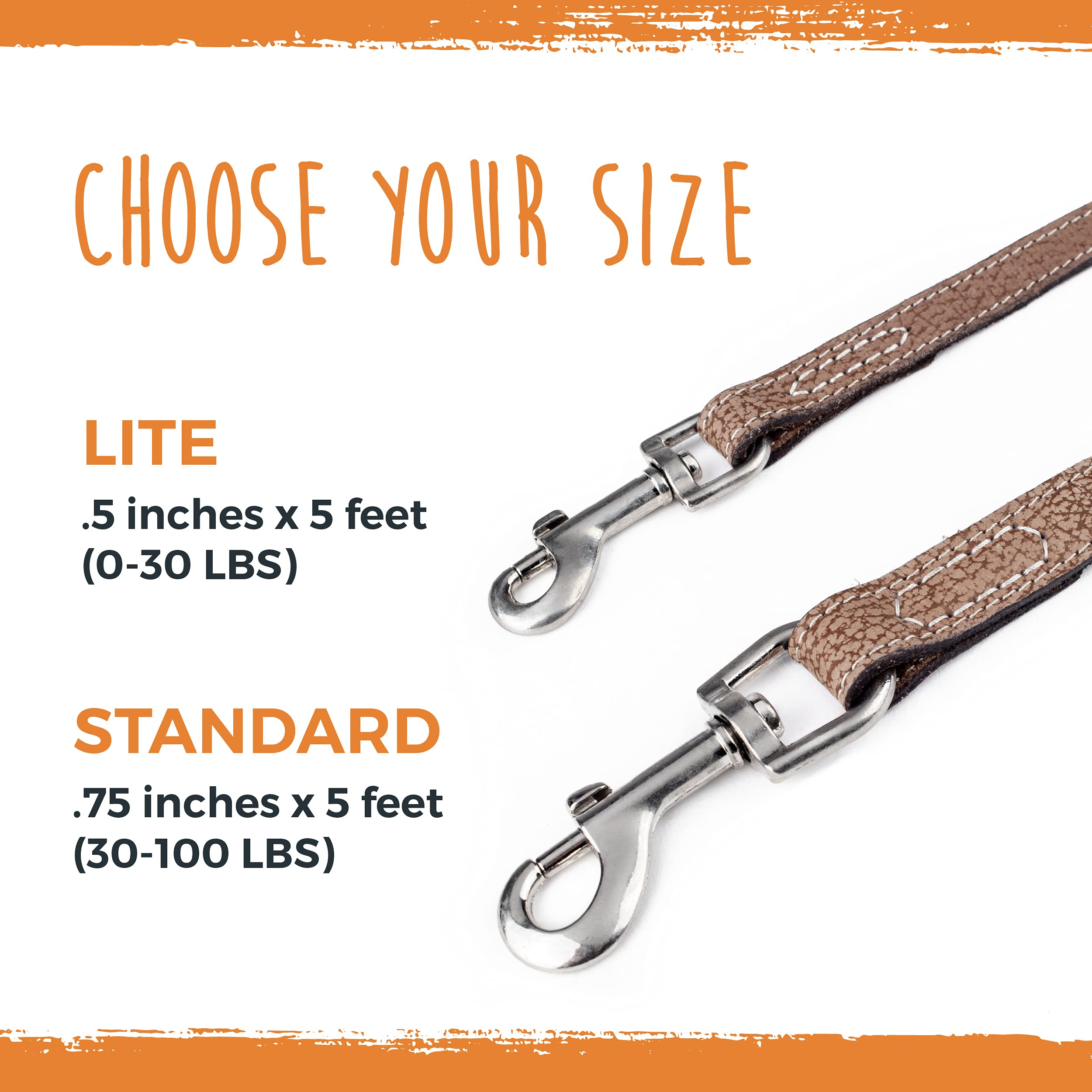 Mighty Paw Leather Dog Leash - Genuine Material - Premium Leash - Suitable for All Pet Sizes - Dog Show Lead Thin - Distressed Genuine Leather Leash - 5 ft Heavy Duty Dog Leash - (Light Brown)