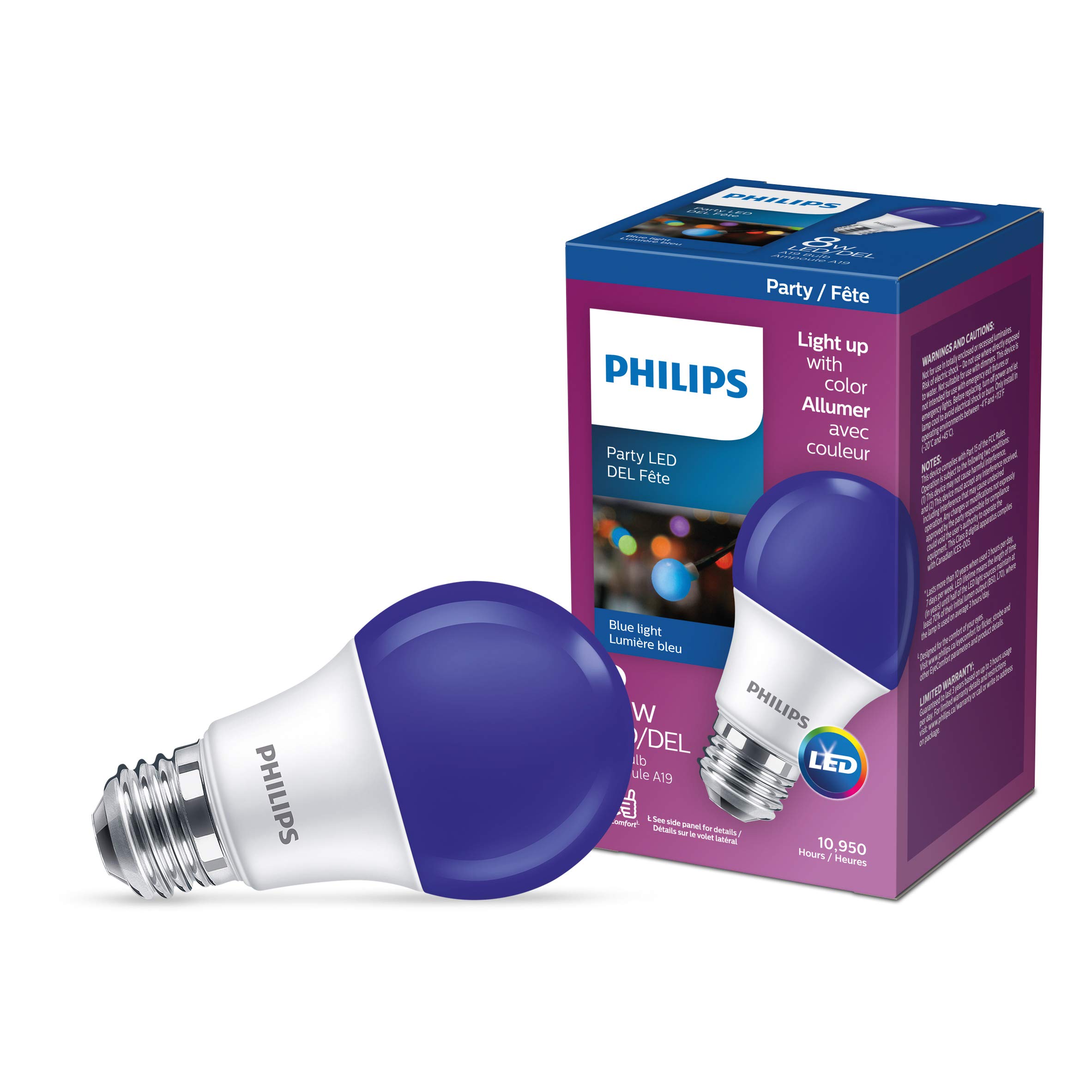 8W A19 Medium Base Non-Dimmable Blue LED Light Bulb