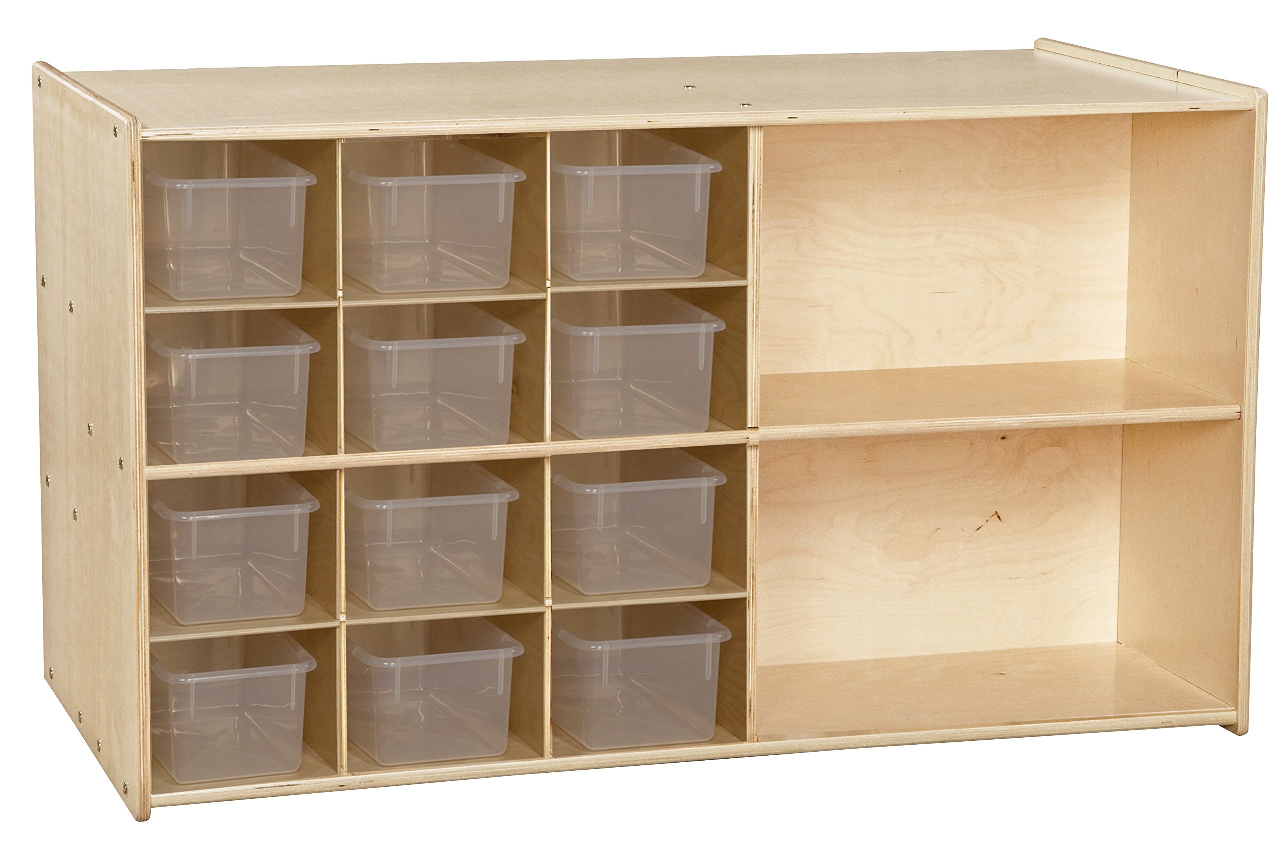 Contender Kids Dual Cubbie Storage Shelves, Pigeon Hole Shelving Montessori Shelves for Toddlers Cubbies for Classrooms, Toy Rack Organizer for Kids, 12 Translucent Trays,Natural,C16601