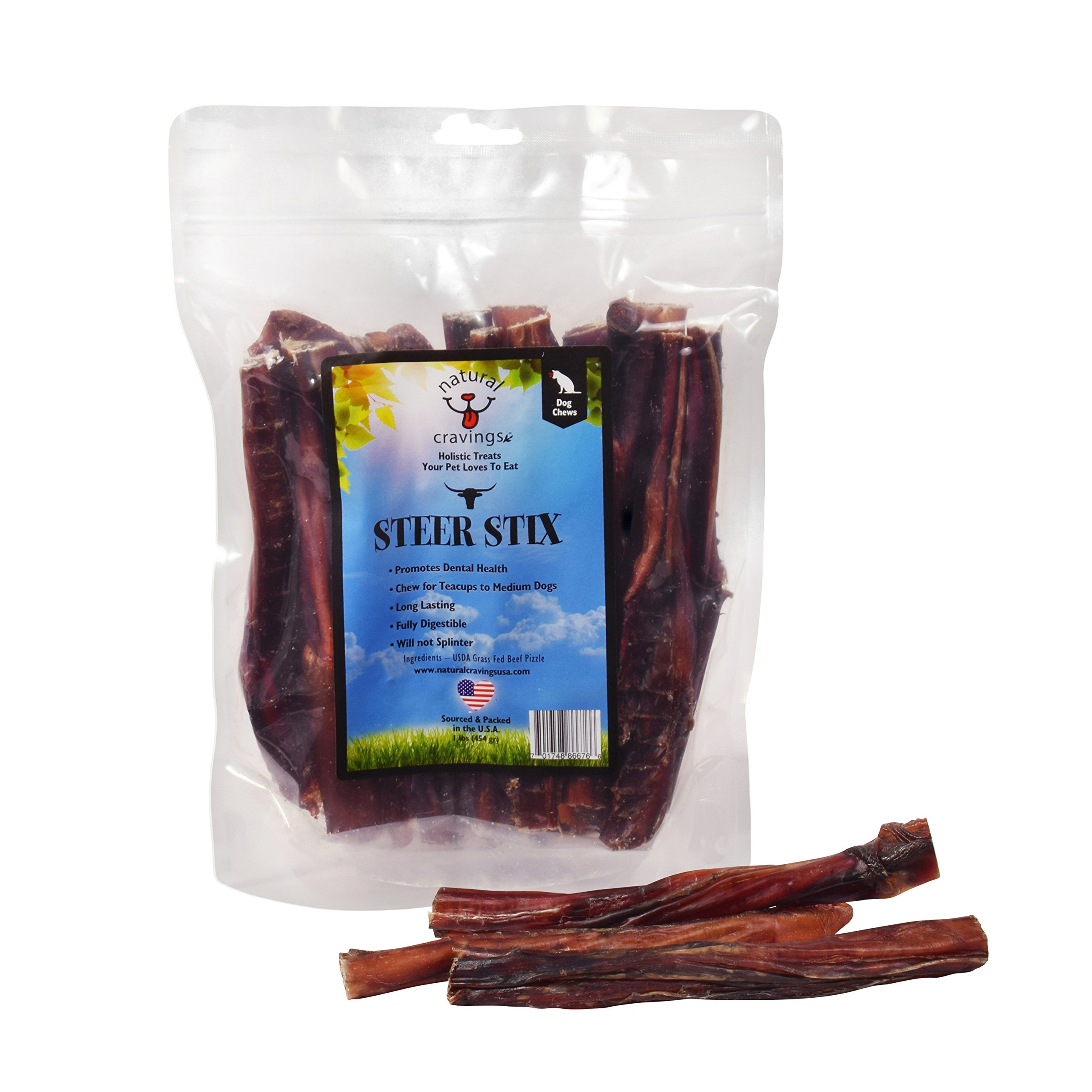 Natural Cravings Steer Stix Bully Sticks Dog Chews | 20-22 Sticks, 12 oz. Bag | Product of USA - Odor Free