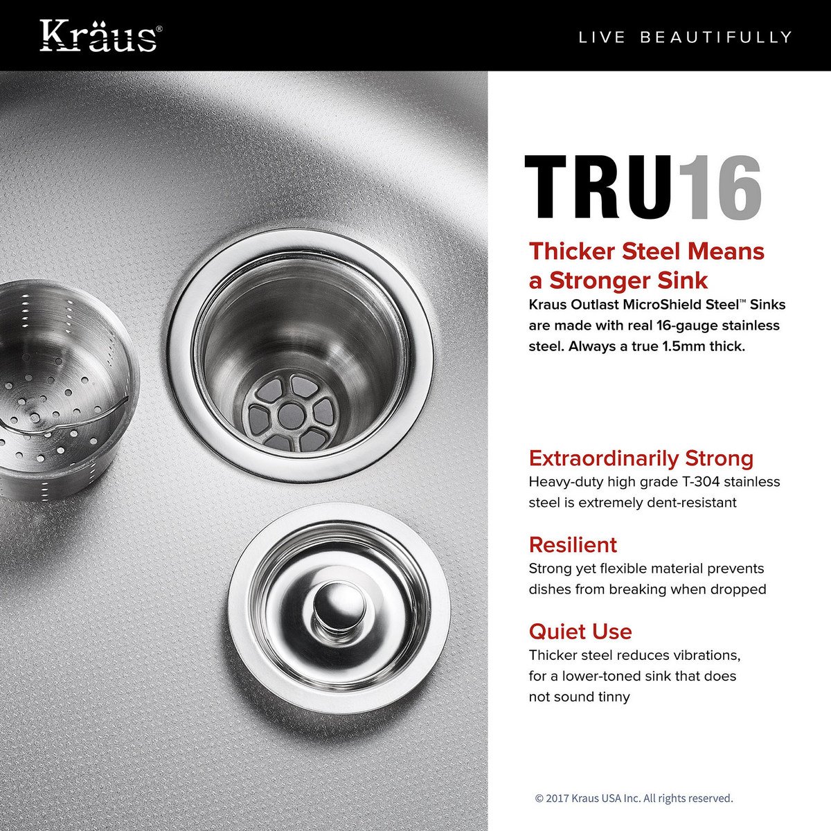 KRAUS Outlast MicroShield™ Scratch-Resist Stainless Steel Undermount 50/50 Double Bowl Sink, 32" 16 Gauge, Premier Series KBU22E