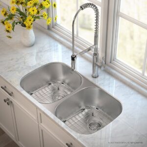 KRAUS Outlast MicroShield™ Scratch-Resist Stainless Steel Undermount 50/50 Double Bowl Sink, 32" 16 Gauge, Premier Series KBU22E