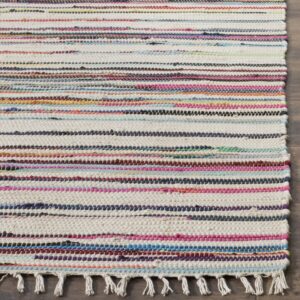 SAFAVIEH Rag Rug Collection Accent Rug - 2'6" x 4', Ivory & Multi, Handmade Boho Stripe Cotton, Ideal for High Traffic Areas in Entryway, Living Room, Bedroom (RAR126G)