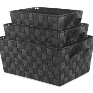 Whitmor Woven Strap Storage Baskets Set of 3 Black