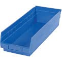 Nestable Shelf Storage Bin, Plastic, 6-5/8"W X 17-7/8" D X 4" H, Blue - Lot of 12