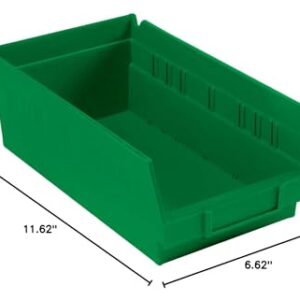 Nestable Shelf Bin, Plastic, 6-5/8"W X 11-5/8" D X 4" H, Green - Lot of 12