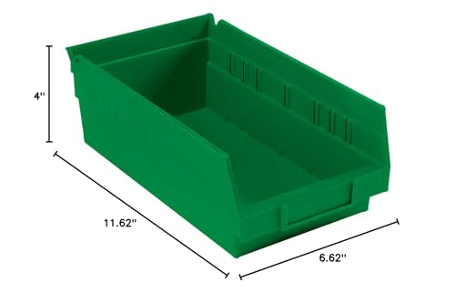 Nestable Shelf Bin, Plastic, 6-5/8"W X 11-5/8" D X 4" H, Green - Lot of 12