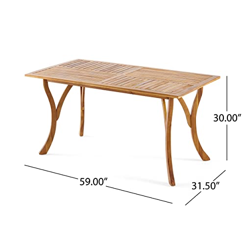 Christopher Knight Home Hermosa Acacia Wood Rectangular Table, Teak Finish