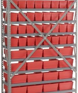 Global Industrial 13 Shelf Steel Shelving with (72) 4" H Plastic Shelf Bins, Red, 36x12x72