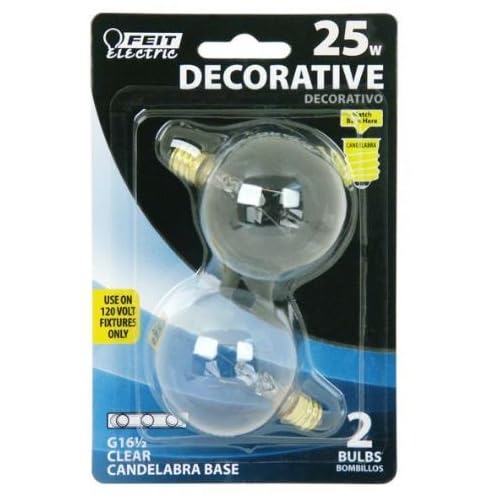 Feit Electric Bp25g61/2 25 Watt Clear Long Life Vanity Globe Light Bulb 2 Count