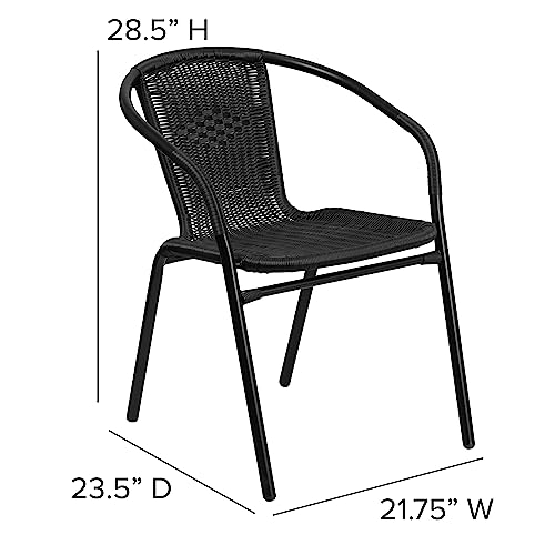 Flash Furniture Lila Modern Rattan Indoor/Outdoor Stackable Dining Chairs, Stacking Rattan Bistro Chairs for Patio or Restaurant, Set of 4, Black