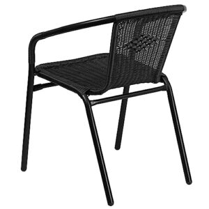 Flash Furniture Lila Modern Rattan Indoor/Outdoor Stackable Dining Chairs, Stacking Rattan Bistro Chairs for Patio or Restaurant, Set of 4, Black