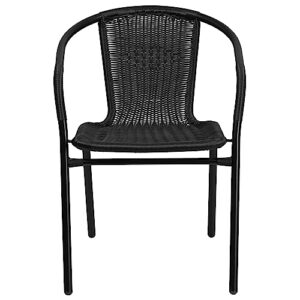 Flash Furniture Lila Modern Rattan Indoor/Outdoor Stackable Dining Chairs, Stacking Rattan Bistro Chairs for Patio or Restaurant, Set of 4, Black