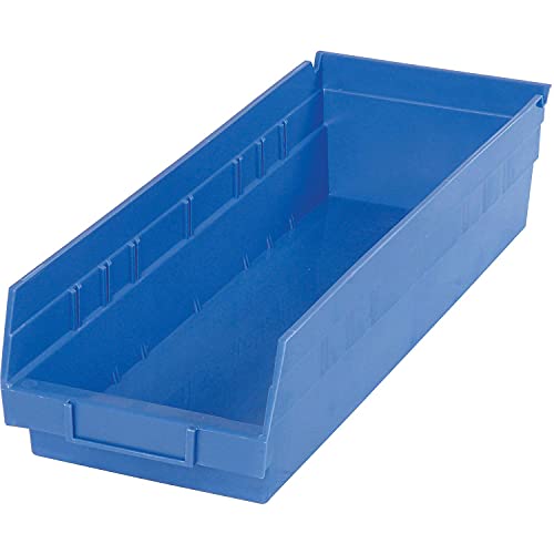 Nestable Shelf Storage Bin, Plastic, 6-5/8"W X 17-7/8" D X 4" H, Blue - Lot of 12